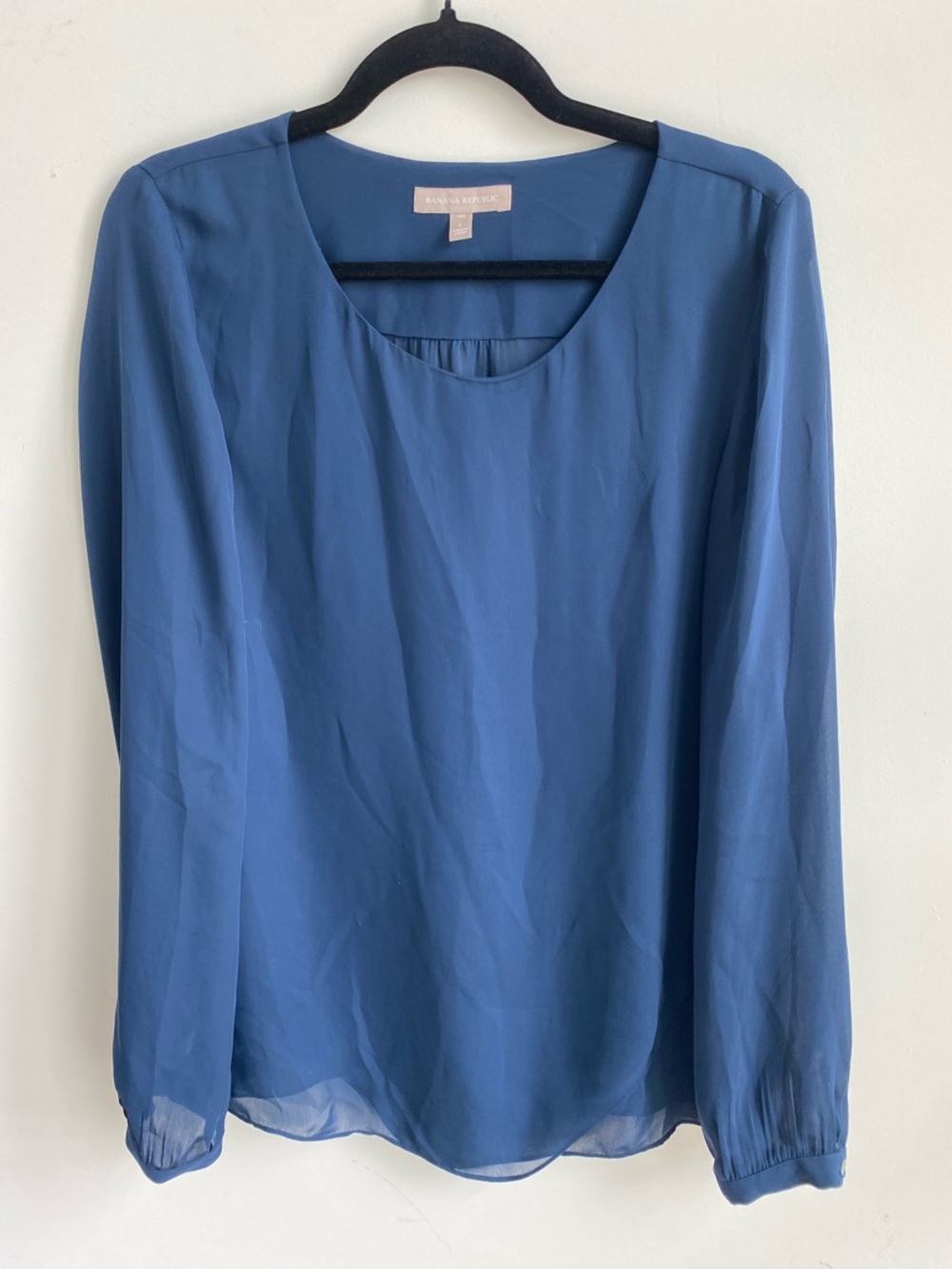 Banana Republic TALL Slate Blue Long-Sleeve Scoop Neck Blouse